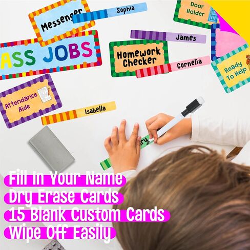 Class Jobs Pocket Chart, 1 Pocket Chart+83 Erasable Cards+3 Metal Hooks+2 Markers, Teacher’s Helper for Bulletin Board Classroom School Home (19.7" x 37", Black) in Saudi Arabia
