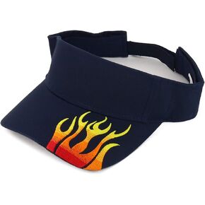 Flame Design Embroidered Bill Adjustable Cotton Visor Hat