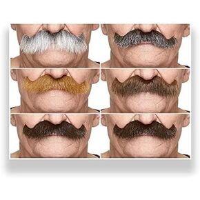 Mustaches Self Adhesive Fake Mustache Mix, Novelty, False Facial Hair Value Pack (6pcs.)