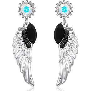 Artie Aura Angel Wings Dangle Earrings - Rhodium Plated with Crystal Rhinestone - Hypoallergenic Statement Earring- Lightweight Everyday Fashion Jewelry
