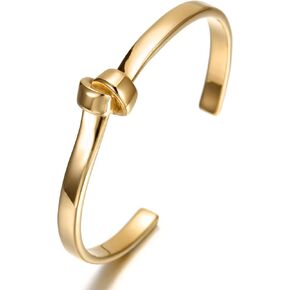WISTIC Gold Bracelet for Women with Love Jewelry Stainless Steel Knot Tie Bangle Cuff Chunky Clover Heart Gold Rose Gold Silver Plated Bracelets for Girls
