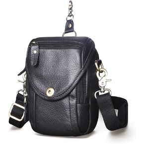 Le'aokuu Mens Original Leather Designer Casual Small Messenger Shoulder Bag Fashion Waist Belt Bag Pack Cigarette Phone Case