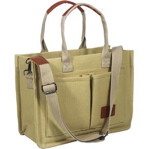 Canvas Tote Bag With Pockets Crossbody Bags for Women,Laptop Bag Purse Shoulder Bag Handbag for School Weekend Grocery