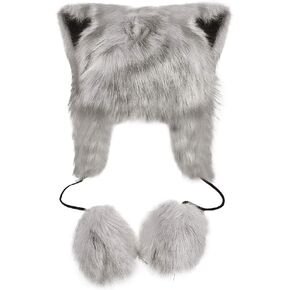 Winter Thermal Plush Fluffy Earflap Ushanka Hat Faux Fur Windproof Hooded Beanie Animal Themed Costume Hat for Men Women