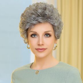 HAIRCUBE Human-hair Like Texture Light Blonde Mixed Off-white Short Pixie Cut Wigs for Women with Bangs Synthetic Replacement Wigs