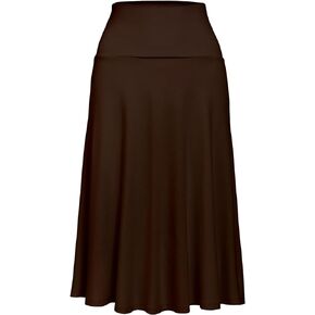 Women's Lightweight Wide Fold up Waistband A-Line Flare Midi Pull on Closure Skirt