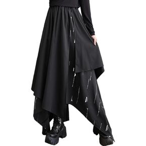 ellazhu Women's Baggy Irregular Patchwork Elastic Waist Ankle Maxi Skirt GZ73 A