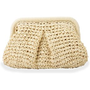 Straw Clutch Purse for Women Cloud Dumpling Pouch Straw Crossbody Shoulder Handbag Summer Beach Woven Bag