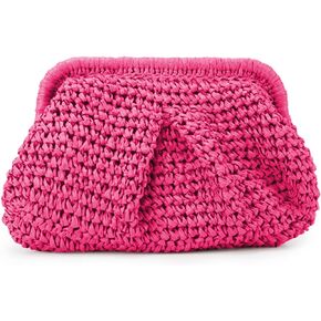 Straw Clutch Purse for Women Cloud Dumpling Pouch Straw Crossbody Shoulder Handbag Summer Beach Woven Bag