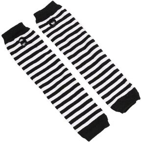 1Pair 35cm/14inch Women Girls Black & White Sriped Long Fingerless Gloves Arm Warmers Protector Knitted Thumbhole Stretchy Gloves Winter Warm Mittens Arm Sleeves