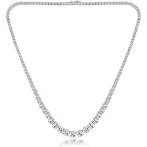 MDFUN Tennis Necklace 18K White Gold Plated | Graduated 3.0-6.0mm Round Cut Cubic Zirconia Faux Diamond Tenni Necklace for Women and Men 16-24 inches