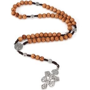Wooden Catholic Rosary Beads for Men Women,Pardon Crucifix Rosary with St Benedict and Miraculous Medal,Cruz Del Perdon Catolica,Crucifijo Del Perdon,Rosarios Catolicos Regalos Para Hombre Mujer