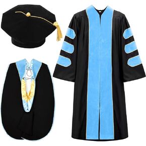 Unisex Deluxe Doctoral Graduation Gown Doctoral Hood and 8 Side Tam Academic Faculty Regalia Doctoral Robe