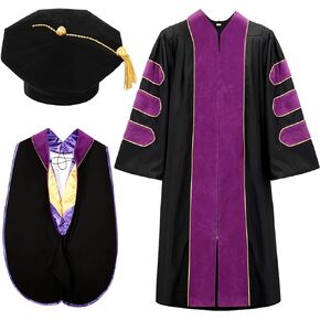 Unisex Deluxe Doctoral Graduation Gown Doctoral Hood and 8 Side Tam Academic Faculty Regalia Doctoral Robe