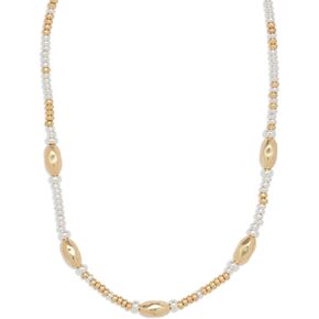 Lucky Brand Two Tone Beaded Collar Necklace, Silver, One Size