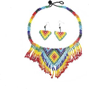 البوهيمي بيان قلادة اليدوية | الخرز شال الزولو قلادة وبوهو | القلائد القبلية للنساء | مجوهرات الزفاف الفاخرة على الطراز العرقي قلادة شخصية مبالغ فيها منسوجة يدويًا… in Kuwait