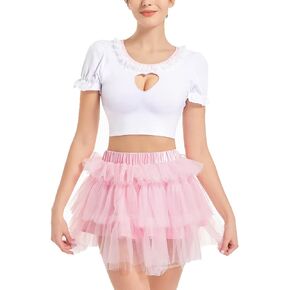 Women's Mesh Tulle Puffy Tutu Skirts Kawaii Fluffy Princess Short Ballerina Skirt - Pink Cake