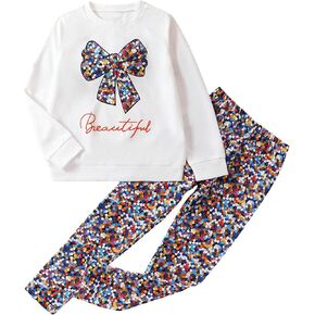 Floerns Girl's 2 Piece Outfit Long Sleeve Sweatshirt Top with Leggings Set