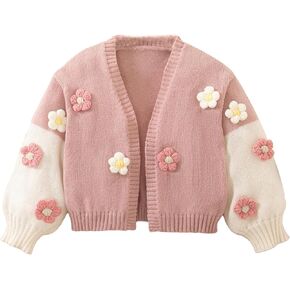 SweatyRocks Girl's Floral Colorblock Long Sleeve Drop Shoulder Cardigan Open Front Loose Cardigan Sweaters