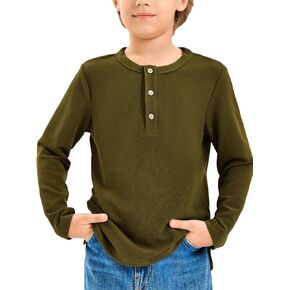 Haloumoning Boys Long Sleeve Shirts Kids Henley Neck Button Up Tshirts Lightweight Fashion Tops
