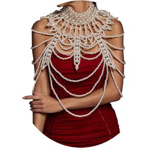 Cowking Luxury Body Chain Layered Pearl Shoulder Chain Multilayered Silver Body Jewelry Accessories Chain for Women and Girls