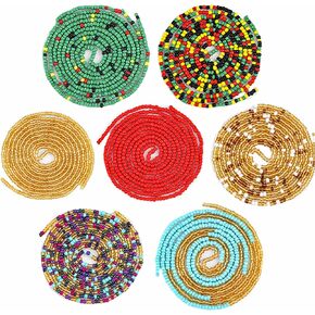 ELABEST Plus Size African Waist Beads Chain Layered Belly Body Chain Beach 7Pack Waist Jewelry Body Accessories for Women (Tie on)