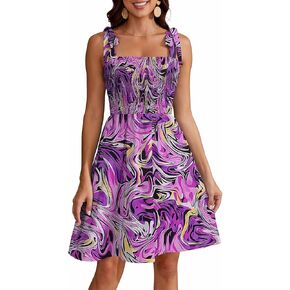 Women's Summer Boho Dress Floral Print Spaghetti Strap Square Neck Casual Flowy Mini Dress Beach Sundress