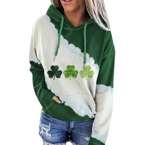 GRASWE Women's St. Patrick's Day Hoodie Sweatshirts Irish Shamrock Clover Print Casual Pullover Tops