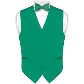 Men's Dress Vest & BowTie Solid EMERALD GREEN Color Bow Tie Set for Suit or Tux