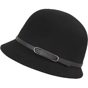 قبعة شتوية كلاسيكية من عشرينيات القرن الماضي للسيدات - قبعة فيدورا من الصوف الدافئ - قبعة الكنيسة - قبعة بولر مع شريط حزام in Kuwait