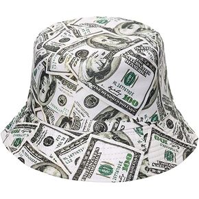 Women Teens Money Dollar Print Bucket Hat Reversible Beach Summer Sunhat Fisherman Hats Two Side Fun Cap