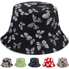 Bucket Hat for Women Girls, Reversible Beach Sun Hat Double-Side-Wear Fishing Bucket Hats