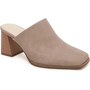 Trish Lucia Womens Chunky Stacked Heel Mules Closed Square Toe Heeled Slip on Clogs Casual Backless Loafers Shoes