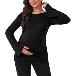 Maternity Shirt Long Sleeve Bell Sleeve Maternity Top for Pregnant Women Crewneck Pregnancy Clothes in Kuwait