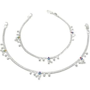 Handmade Ethnic Indian Pakistani 925 Sterling Silver Anklet Payal Jhanjar Pair for Women - Beach Party Wedding