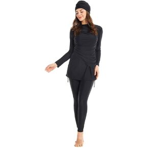 Muslim Swimsuits for Women Long Sleeve Built-in Bra Swimming Tops + Swimming Pants + Hijab Burkini Full Cover Swimwear