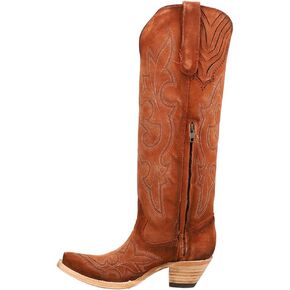 Corral Boots Womens Suede Tooled-Inlay Tall Snip Toe Casual Boots Knee High Mid Heel 2-3" - Brown