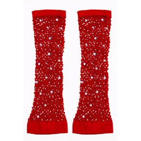 PPhtony 80s Fishnet Gloves Nylon Short/Long Rhinestone Fingerless Punk Mesh Arm Sleeves for Women Girls Halloween Cosplay