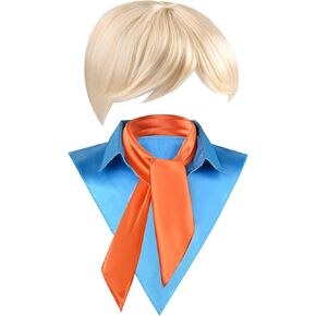 3 PCS Halloween Cosplay Costume Accessories Include Wig Orange Satin Square Scarf and Fake Blue Collar for Men Classic Characters Dress Up in Kuwait