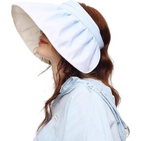 Women Wide Brim Sun Visor Foldable UPF 50+ UV Protection Sun Hat Beach Cap Roll Up Packable Ponytail Shell Hats SLH5M211T