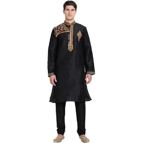 SKAVIJ Men's Kurta Pajama Set Indian Tunic Art Silk Ethnic Wear Dress Regular Fit