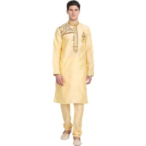 SKAVIJ Men's Kurta Pajama Set Indian Tunic Art Silk Ethnic Wear Dress Regular Fit