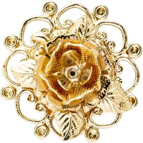 Knighthood Metalic Gold Rose Flower With Engraving Men's Lapel Pin Brooch