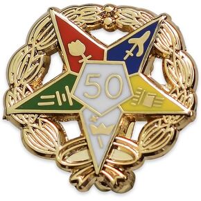 Order of The Eastern Star 50 Year Masonic Lapel Pin - [Gold & White][3/4'' Diameter]