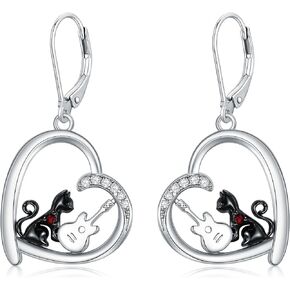 Black Cat Earrings for Women Sterling Silver Black Cat Earrings Cat Gifts for Cat Lover Cat Earrings Cat Dangle Earrings Halloween Cat Jewelry Gifts