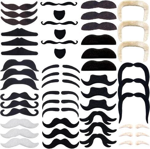 48 Pcs Fake Mustaches Self Adhesive Novelty Hairy Beard Costume Facial Hair for Christmas Party Supplies Decorations, Suitable for All Ages in Kuwait