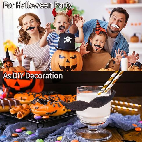 48 Pcs Fake Mustaches Self Adhesive Novelty Hairy Beard Costume Facial Hair for Christmas Party Supplies Decorations, Suitable for All Ages in Kuwait