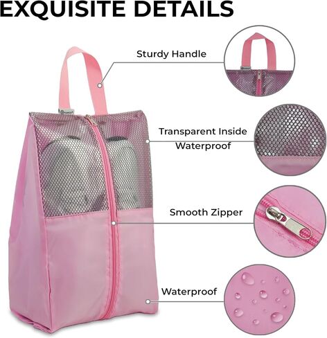 HANOZI Shoe Bags For Travel, Used As For Storage or Shoe Travel Bag, Space Saving When Travelling With This Travel Shoe Bags For Packing, Featuring Waterproof Nylon Sneaker Bag (Light Pink, Medium) in Saudi Arabia