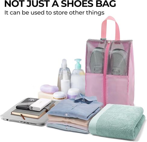 HANOZI Shoe Bags For Travel, Used As For Storage or Shoe Travel Bag, Space Saving When Travelling With This Travel Shoe Bags For Packing, Featuring Waterproof Nylon Sneaker Bag (Light Pink, Medium) in Saudi Arabia