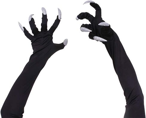 قفازات أظافر طويلة لأزياء الهالوين لأظافر الأظافر، مخالب سوداء، أكمام يد سوداء، قفازات شبح للأداء, أسود, L in Kuwait